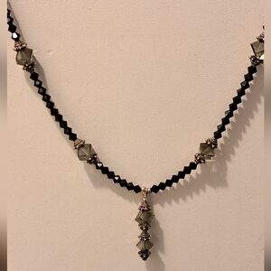 Elegant Black and Silver Swarovski Crystal & Beaded  Necklace